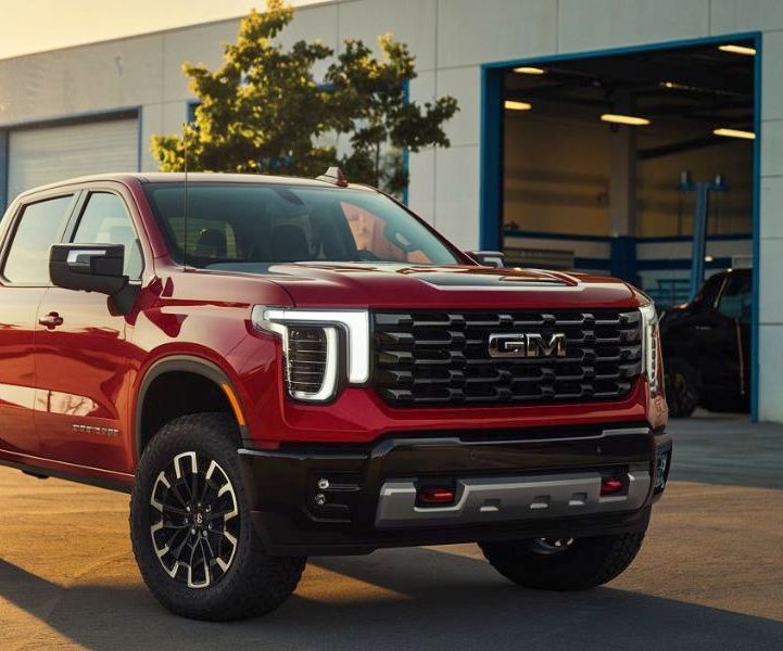 GMC Truck Red sitting next to body shop GM Certified Collision Repair Beaverton GMC-Truck-Red-sitting-next-to-body-shop-GM-Certified-Collision-Repair-Beaverton