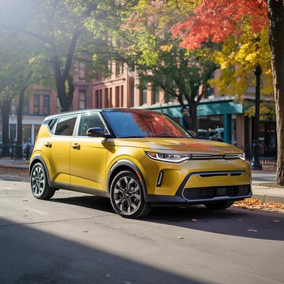 Yellow Kia Soul-Bend certified collision repair