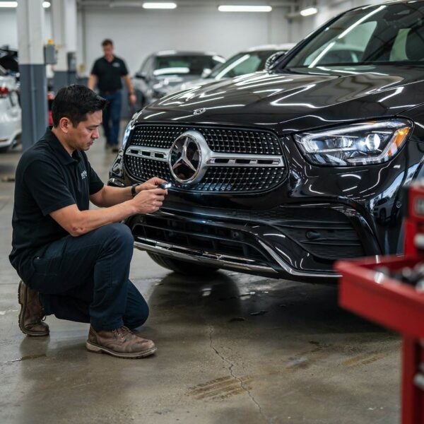 Mercedes GLC Bumper inspection-Beaverton collision center Precision Body & Paint